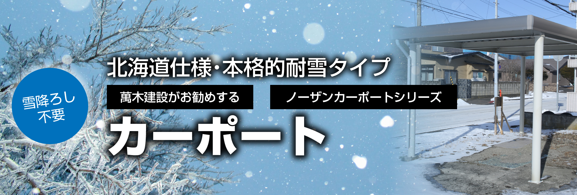 北海道仕様・本格的耐雪タイプ 萬木建設がお勧めする、雪降ろし不要のノーザンカーポートシリーズ「カーポート」